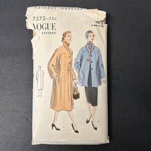Vintage 50's Vogue Pattern 7272 Women's Size 16 Coat Standing Collar‎ HTF RARE